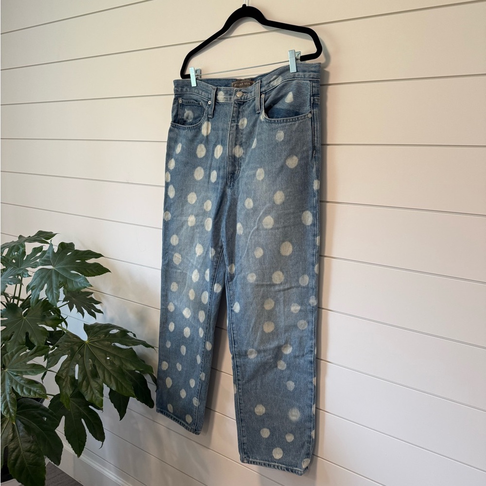 J.Crew Point Sur Bleached Polka Dot Boyfriend Jeans Vintage 100% Cotton Size 31 - Picture 2 of 5